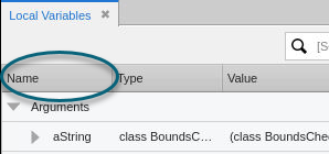 Screenshot showing a click to the Name column