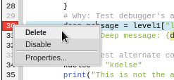 Breakpoint marker context menu with management options