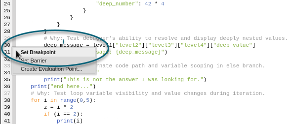 Source view context menu with Set Breakpoint highlighted