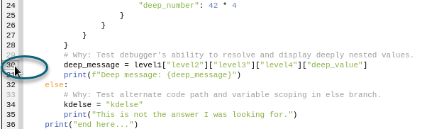 Source view showing a breakpoint set by clicking in the gutter