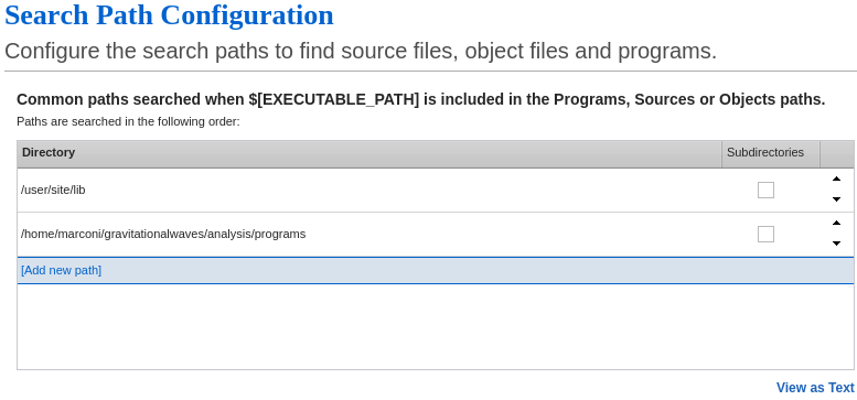 Preferences Dialog: Search Path Tab