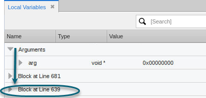 Screenshot of expanding the list of variables in a block