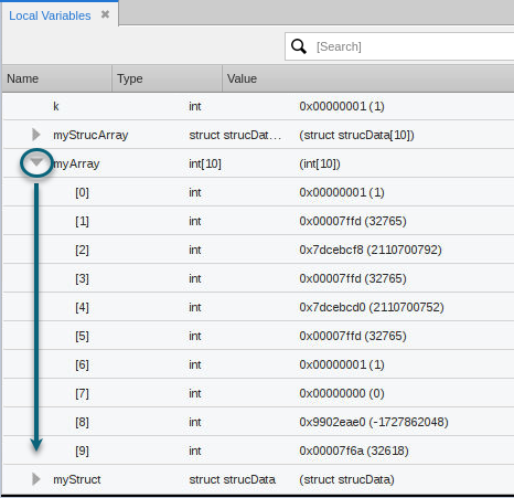 Screenshot showing complex variable structures